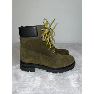 La Canadienne Suede Lace Up Boots Size 8 Olive Green